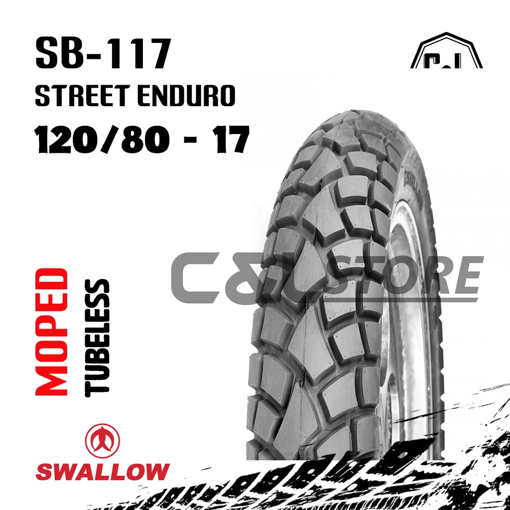 BAN LUAR MOTOR SWALLOW 120/80-17 RING 17 SB-117 STREET ENDURO TUBELESS