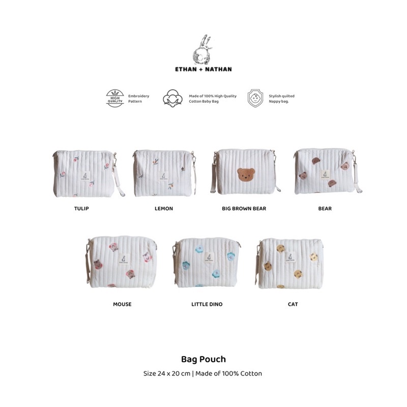 Ethan Nathan Cotton Bag Pouch Korean Bear / Tulip / Lemon Cotton Pouch Diaper bag