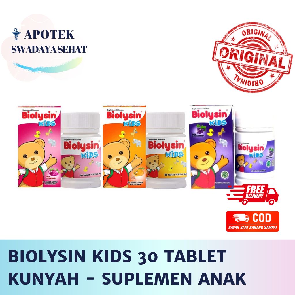 BIOLYSIN KIDS 30 Tablet Kunyah Anak - Vitamin Suplemen Strawberry Jeruk Blackcurrant