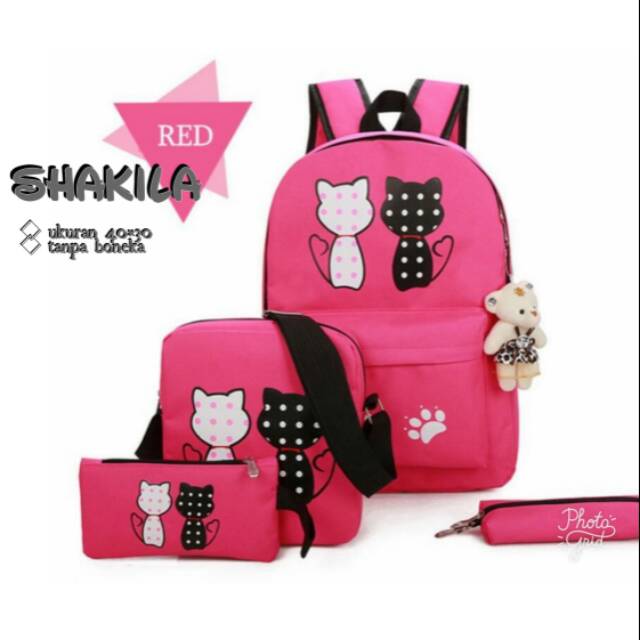 Tas Ransel 4in1 Motif Kucing Bahan Dynir Ukuran 40x30 ...