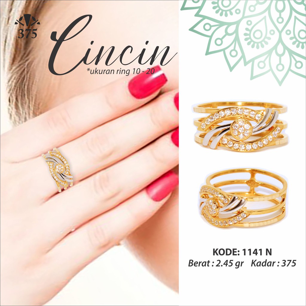 CINCIN EMAS ASLI TUMPUK 3 MOTIF OVAL MATA