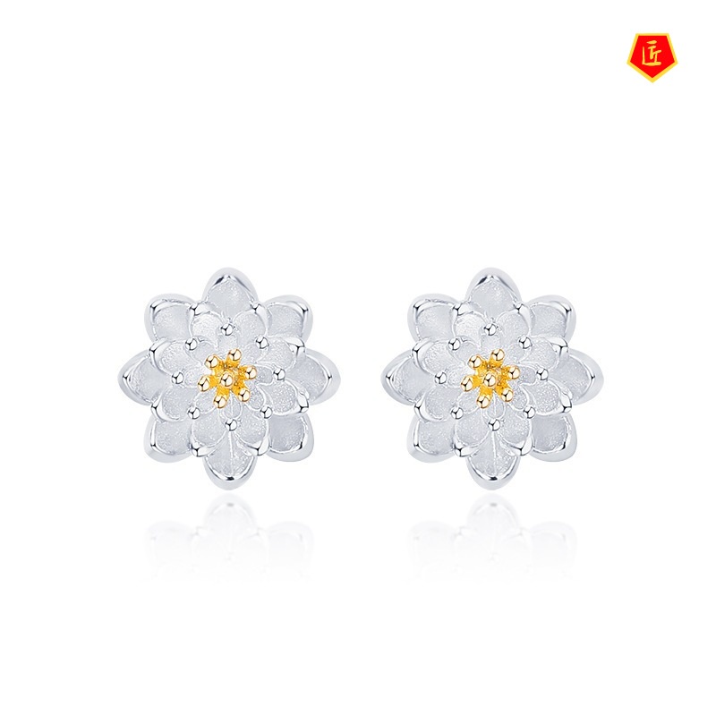 [Ready Stock]Simple Elegant Lotus Stud Earrings Anti-Allergy