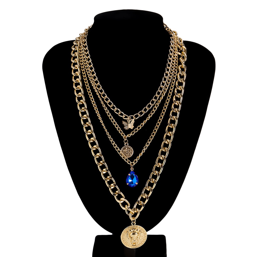 Hu Hu Hu Hu Hu Alat Bantu Pasang Kacamata♡ 4pcs Kalung Klavikula Desain Kupu-Kupu Gaya Retro Untuk Wanita