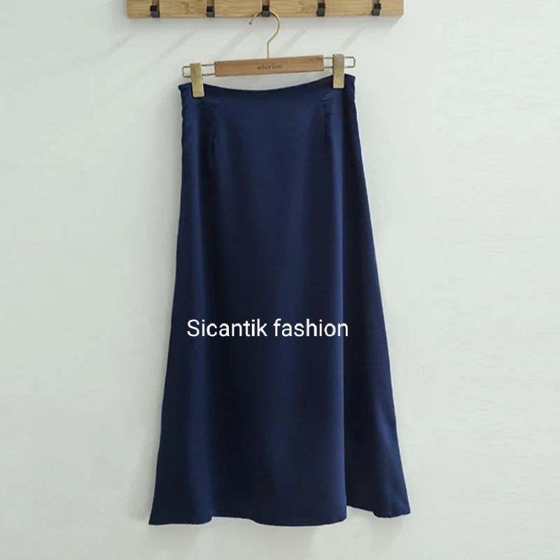 Fashion A-line/Rok panjang Wanita Korea Rok Maxi bahan Shakila Stretch Super lembut dan adem-ROK SHAKILA~NAVY