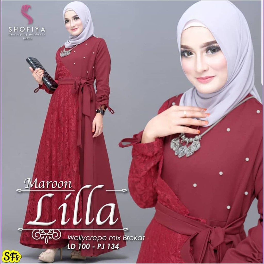 MRA-Gamis Brokat Tille Mutiara Dress Brokat Terbaru Gamis Brokat Lebaran Gamis Syar'i lilla