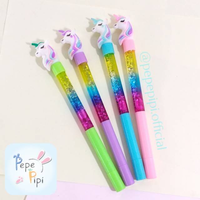 Pena Air Glitter Unicorn Bolpen Pen Pulpen Gelpen Karakter Gliter Pony