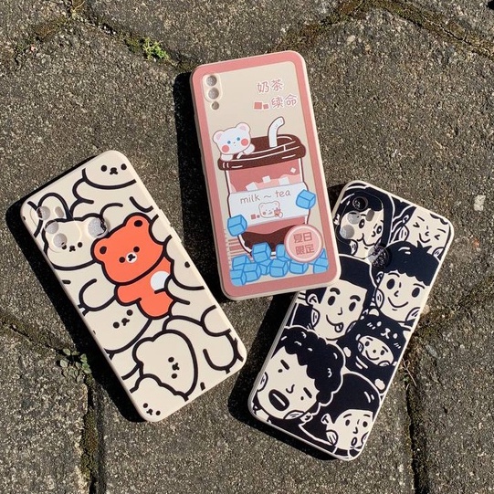 Case vivo y12 y15 y17 y20 y12s s1 v15 y91c y53s y30 y50 y30i v9 Motif White Black Line Bear Avatar B