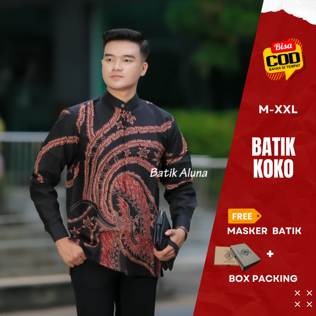 BAJU BATIK KOKO PRIA COWOK KEREN SLIMFIT LENGAN PANJANG BAHAN KATUN PREMIUM BERGARANSI