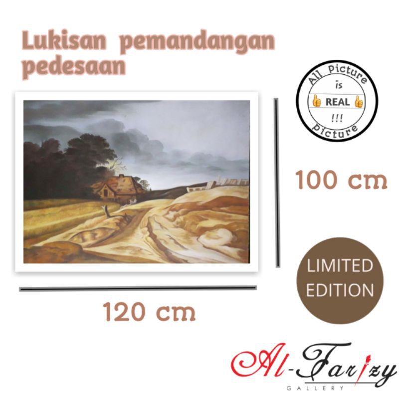 Lukisan Pemandangan Alam Suasana Pedesaan Unik Minimalis Kanvas Ukuran 120x100 cm