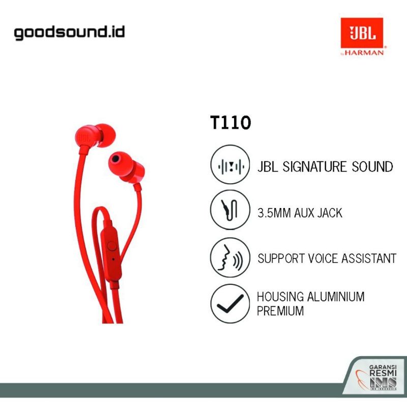 ORIGINAL ASLI JBL T110 EARPHONE GARANSI RESMI 1 TAHUN