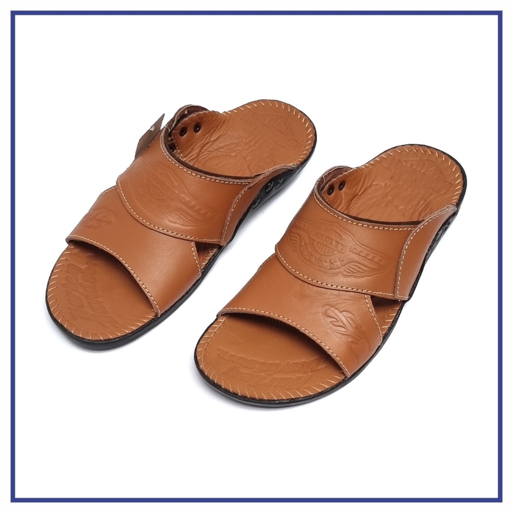 Sandal Kulit Pria Harley Davidson Selop Coklat Tan - HD 09