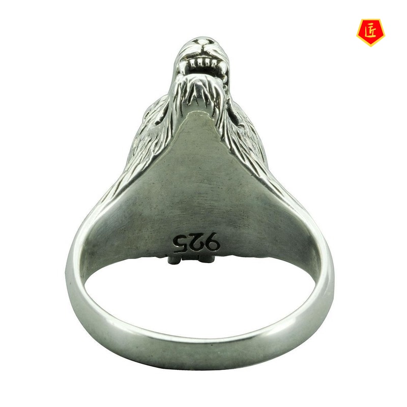 [Ready Stock]Creative Wolf Head Ring Retro Silver