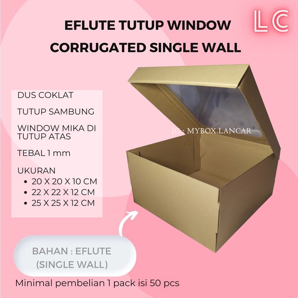

(50 pcs) CAKE BOX 25X25X12 CM DUS DOS COKLAT KOTAK TART TUTUP MIKA EFLUTE PACKAGING KUE ROTI HAMPERS