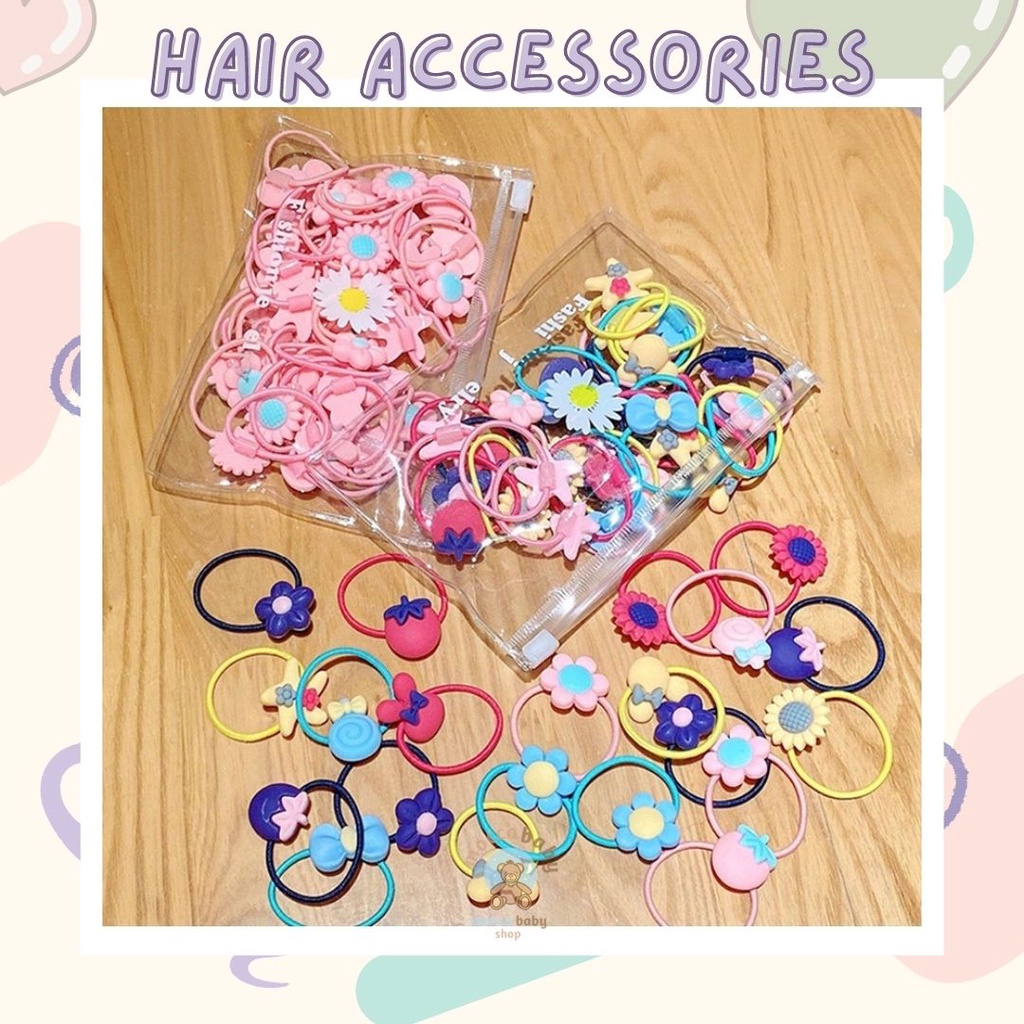 MBSS - IKAT RAMBUT BLOSSOM 20PCS Ikat Rambut Anak Karakter / Ikat Rambut Korea Anak / Ikat Rambut Elastis FREE POUCH