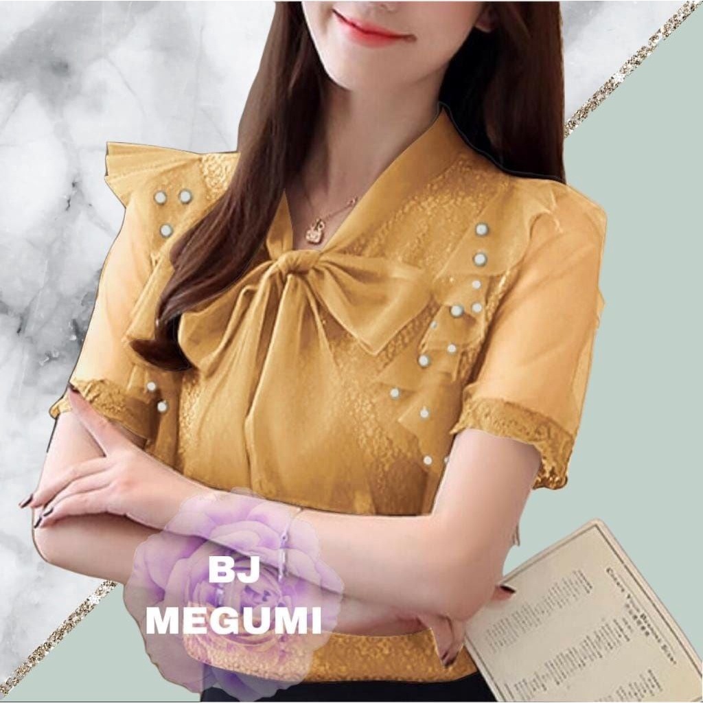 Baju wanita/cewe BLOUSE MEGUMI BAJU ATASAN BAHAN BRUKAT TILE FURING DAN MUTIARA / PAKAIAN PESTA TERLARIS