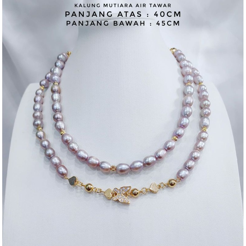 Kalung Rhodium Mutiara Tawar Asli Bersertifikat || Kalung mutiara asli || Kalung wanita || Kalung mu