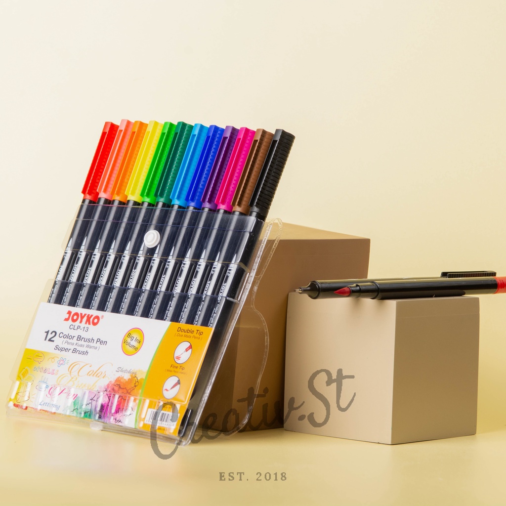

RB JOYKO Brush Pen 12 Warna Brush + Fine Tip Clp-13 Set Spidol Kaligrafi