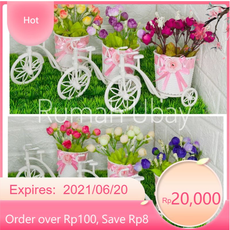 Bunga Sepeda Kecil Diameter Pot 8 Cm Sepeda Pita Ping Set Plus Bunga