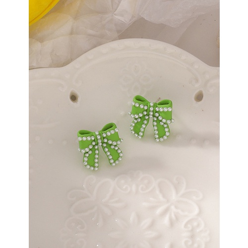 LRC Anting Tusuk Fashion C Yellow-GreenPearl Bow V5240X