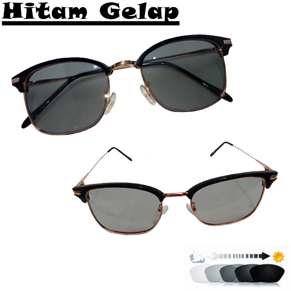 Kacamata Fashion Gaya Korean Style Frame Half Circle Lensa Normal Photocromic Berubah Warna Unisex