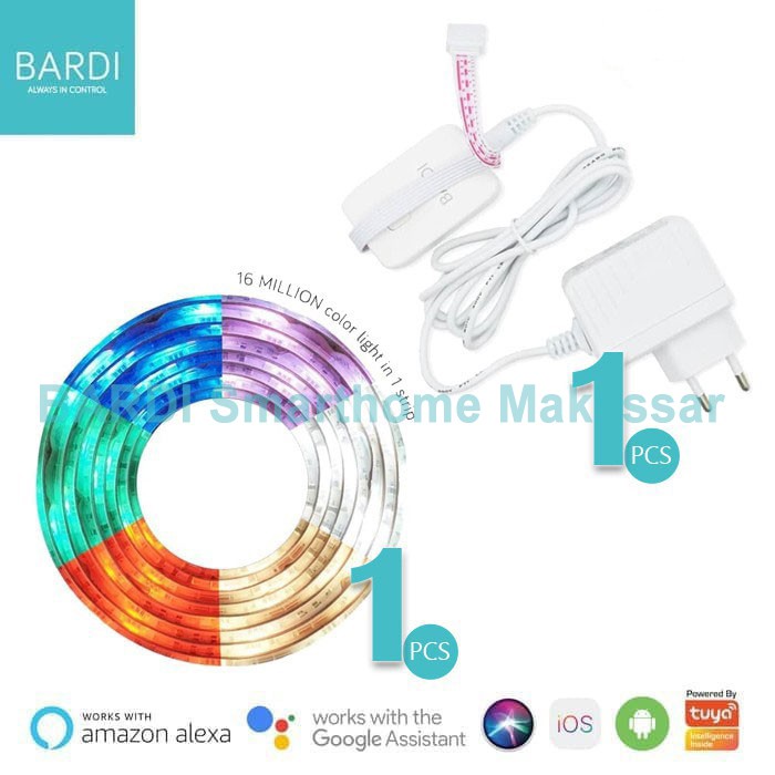 BARDI 1 Lampu LED Strip RGBWW Wifi 2M Warna Warni + Adaptor LED strip 1A 4M