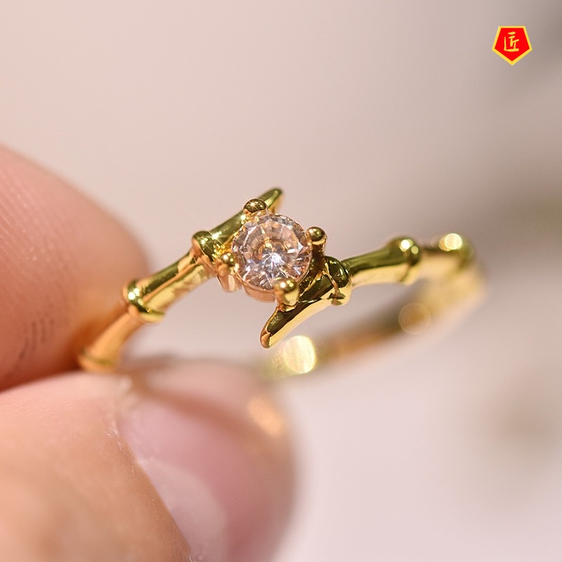 [Ready Stock]Creative Bamboo Ring 18K Gold Diamond