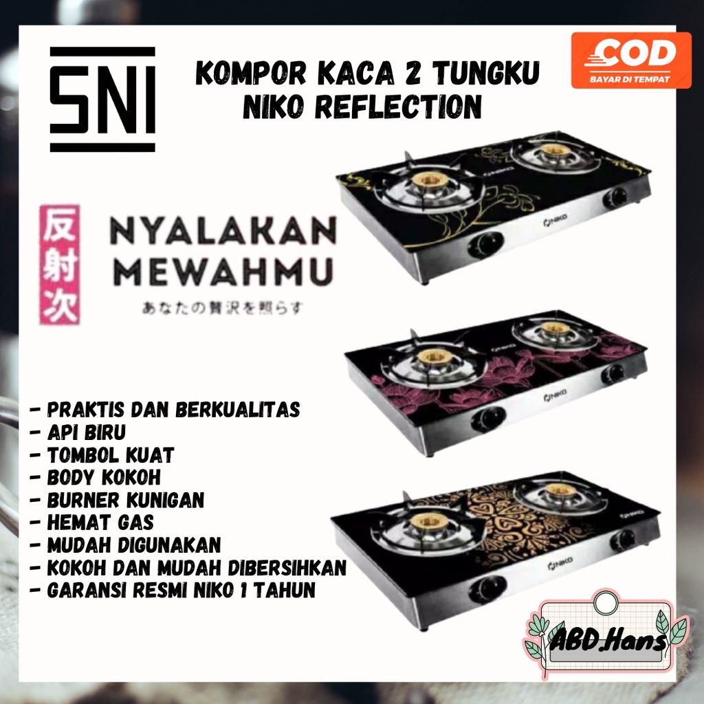 (ABD) Peralatan Rumah Tangga Kompor Kaca 2 Tungku Niko Reflection Api biru SNI Low Pressure Tekanan 
