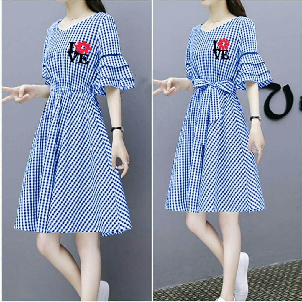 [ENFK] Dress Sella / Dress Kotak-Kotak / Dress Korea Kotak / Dress Motif Kotak / Dress Korea / Dress Casual Dress