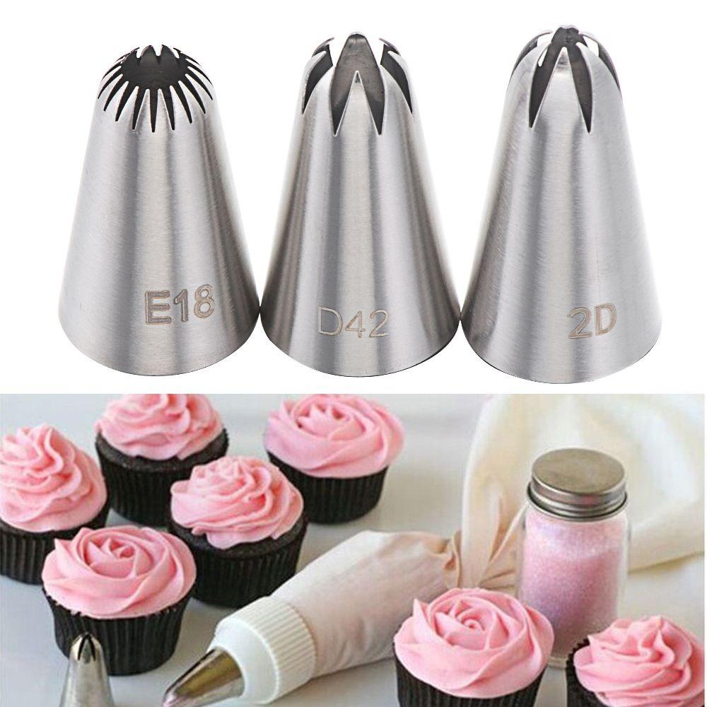 Solighter 3PCS Spuit Piping Icing Bahan Stainless Steel Untuk Dekorasi Kue