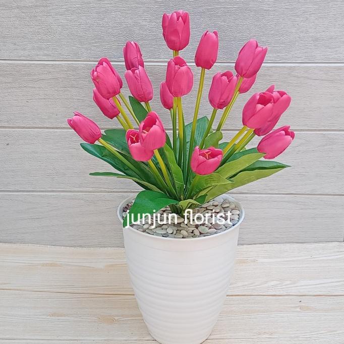 bunga tulip artificial besar rimbun pot tawon