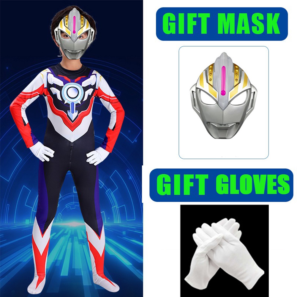 BAJU KOSTUM ANAK ULTRAMAN POWER RANGERS COSPLAY DIGA /UUB /CERRO ULTRAMAN ULTAH ULANG TAHUN LAKI CARNAVAL TOPENG ULTRA MAN + FREE MASK