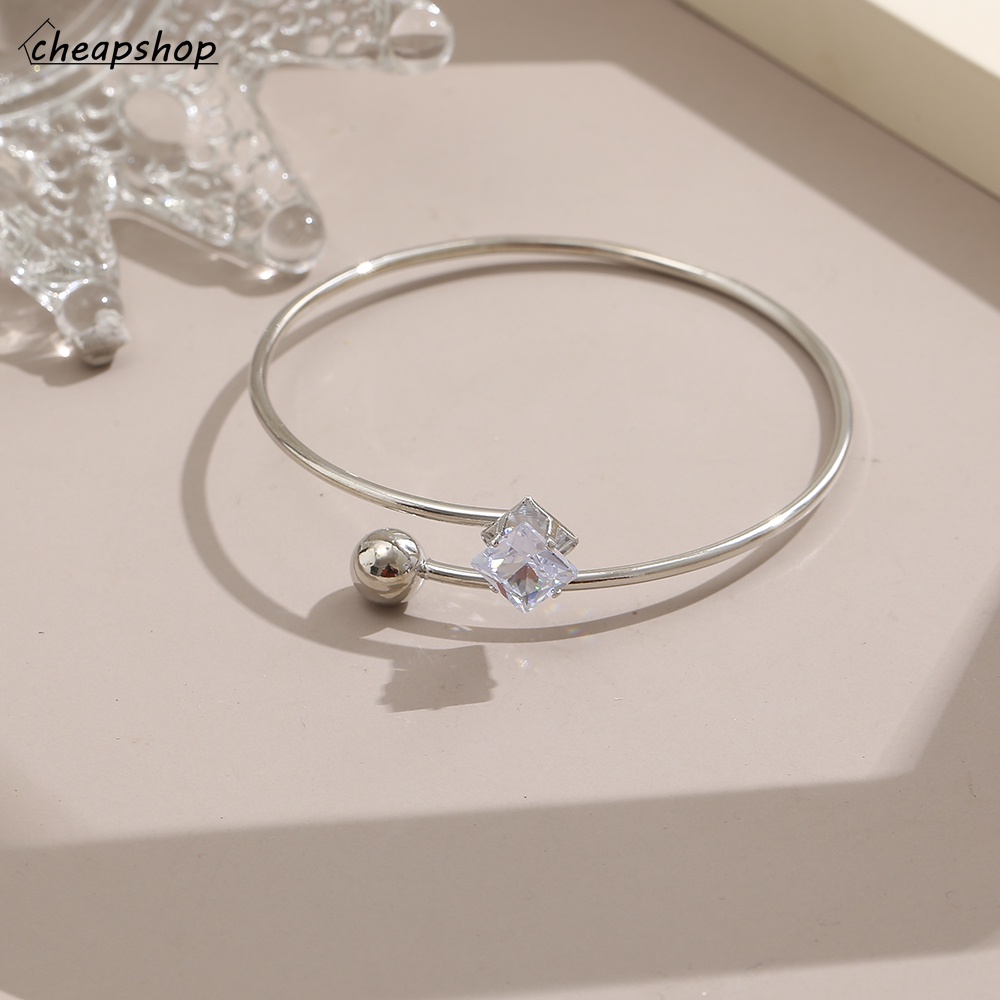 IFYOU Gelang Kristal Model Terbuka Warna Silver Untuk Wanita