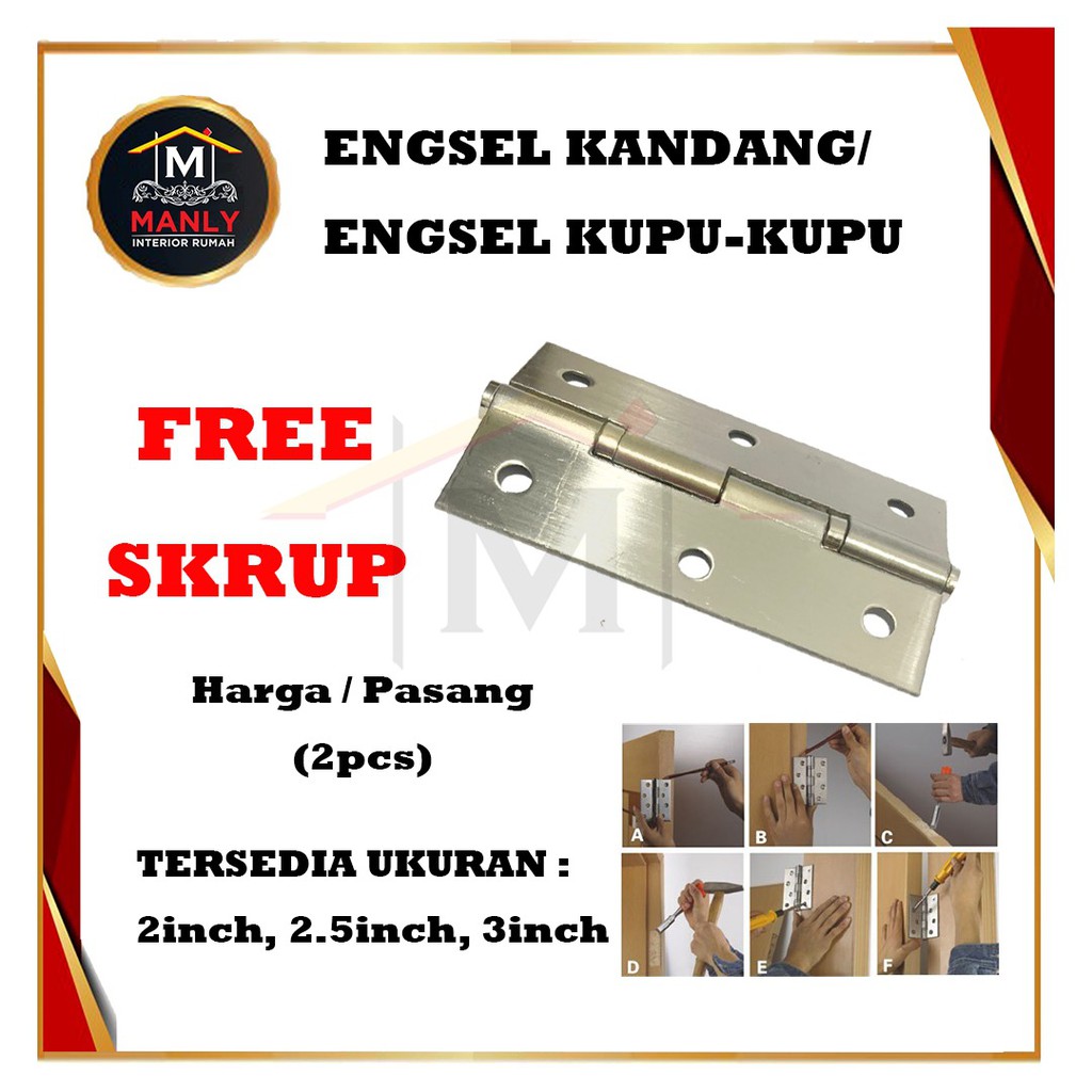 Engsel Jendela Stainless Steel / Engsel Kupu-kupu / Engsel Kandang 2 inch, 2.5 inch &amp; 3 inch.. FREE SEKRUP