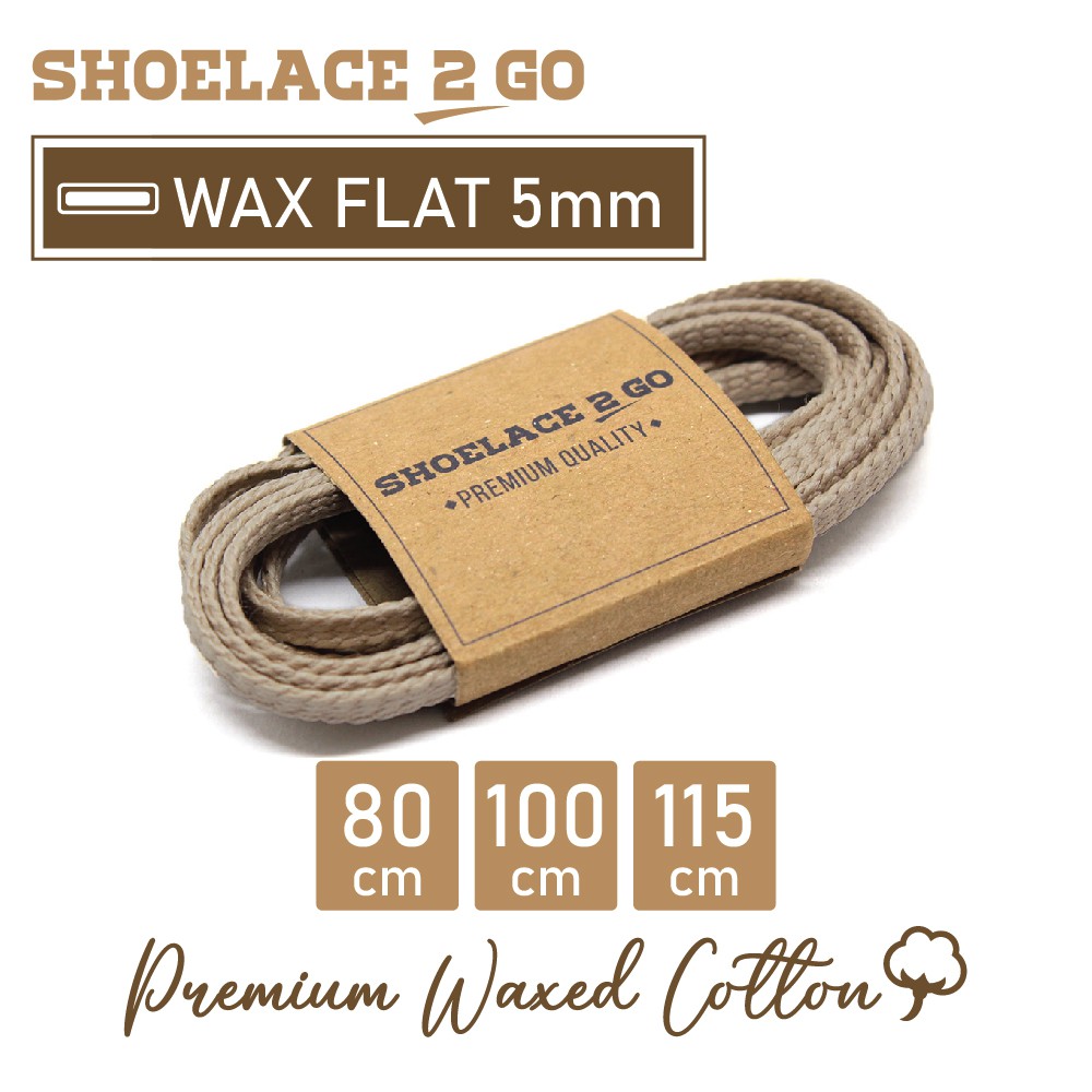 SHOELACE 2 GO PREMIUM TALI SEPATU LILIN WAX GEPENG PIPIH FLAT - WF5 - D1 - BEIGE - 5MM - 80CM 100CM 115CM