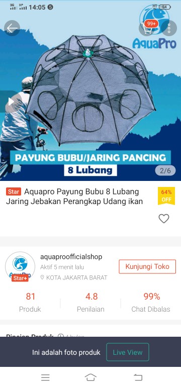 Aquapro Payung Bubu 8 Lubang Jaring Jebakan Perangkap Udang Ikan Kepiting Model Payung 8 Lubang