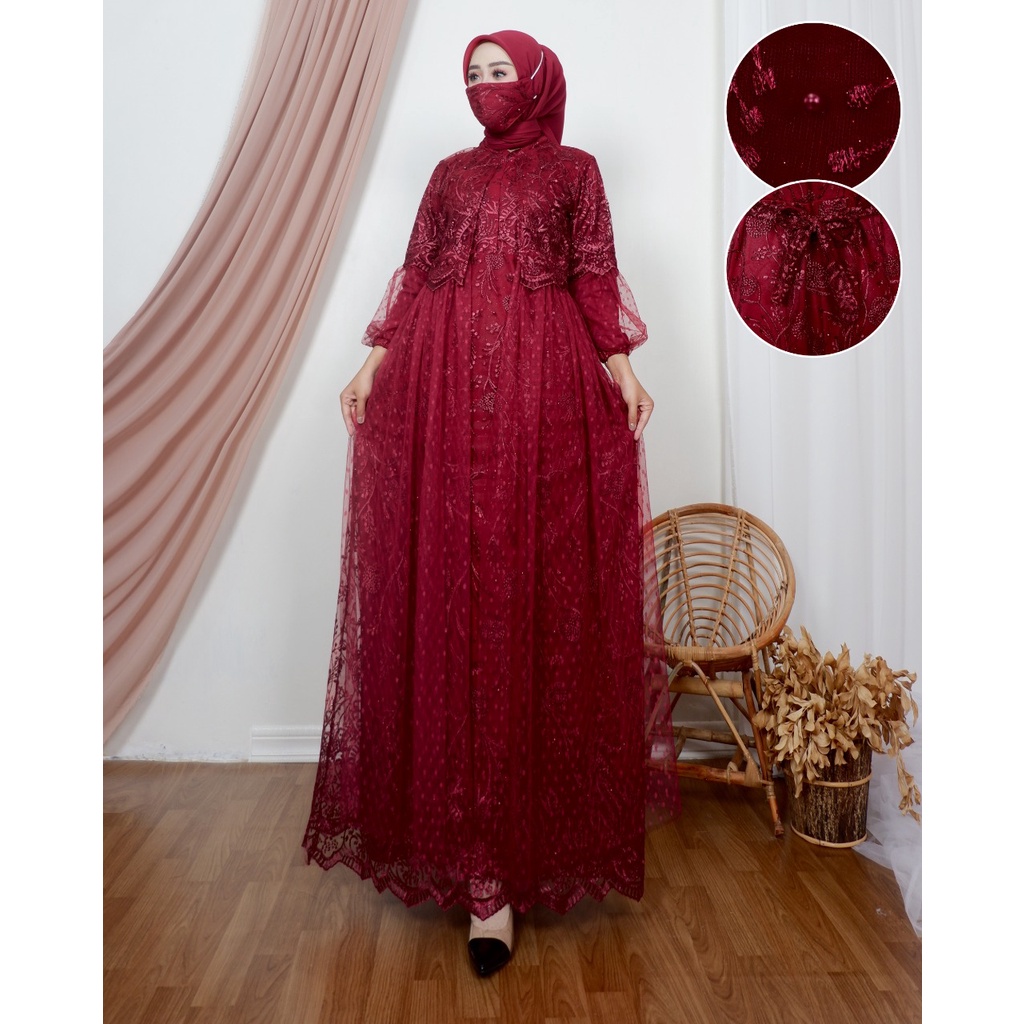 Permata olshop / Kebaya Gamis Rompi  Tutu Vanesha DJ / Baju Gamis Wanita Modern / Dress Kondangan Modern / Gamis Kebaya Busui