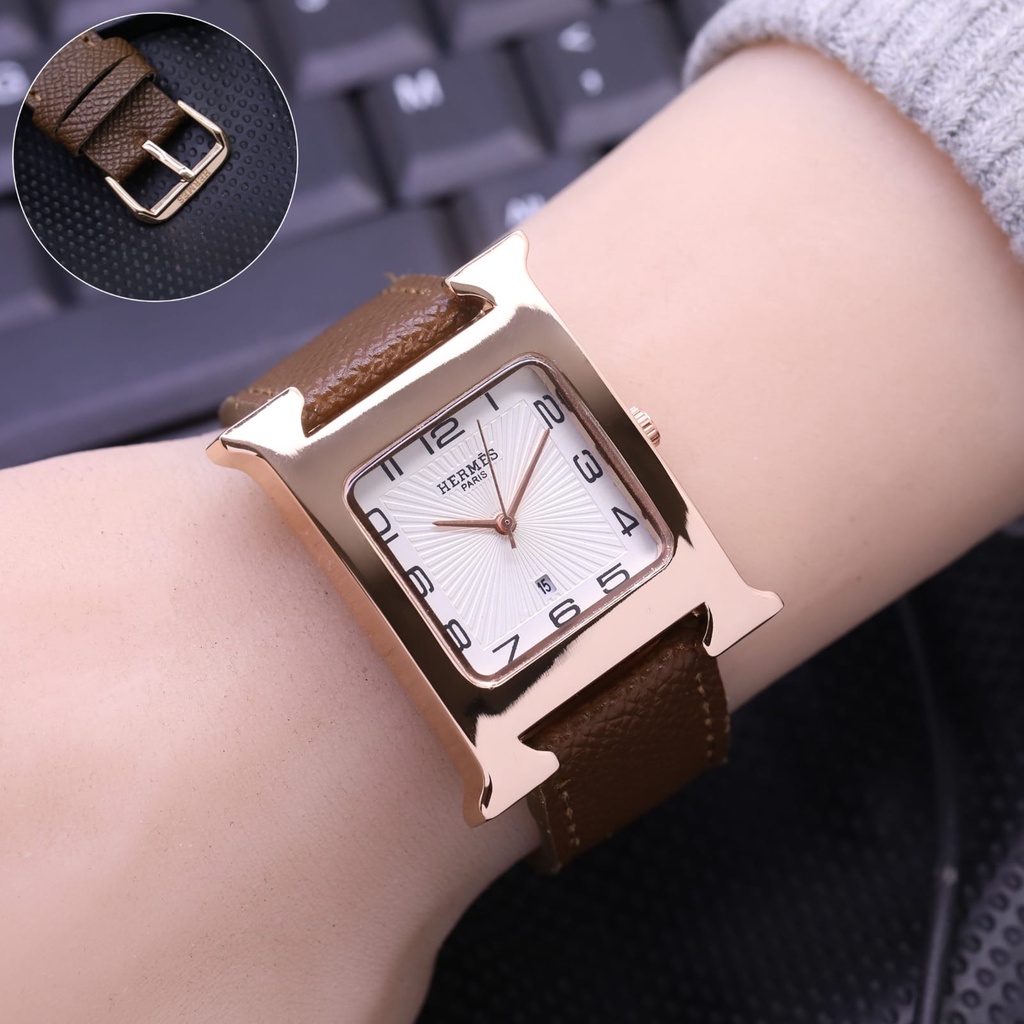 Jam Tangan Wanita T3801L Tali Kulit Tanggal Aktif Free Box &amp; Baterai