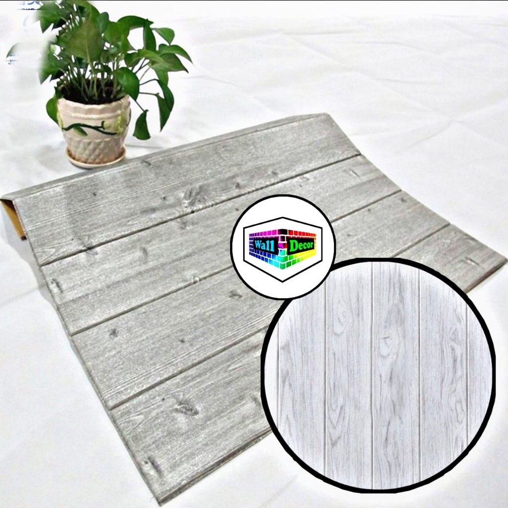 WD Wallpaper Sticker 3D Foam Dinding Kayu Abu 70cm x 70cm Premium Wall Paper Stiker