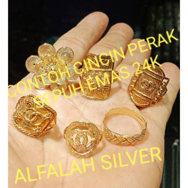 Cincin perak murni sepuh emas24k
