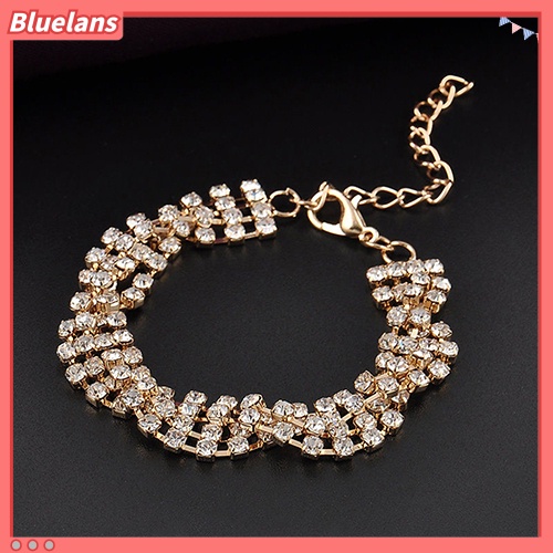 Bluelans Fashion Women Gold Silver Plated Clear Crystal Chain Bracelet Bangle Jewelry
