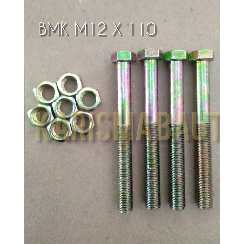 [1 set baut+mur] BMK M12X110 (Baut Mur Kuning M12 x110)