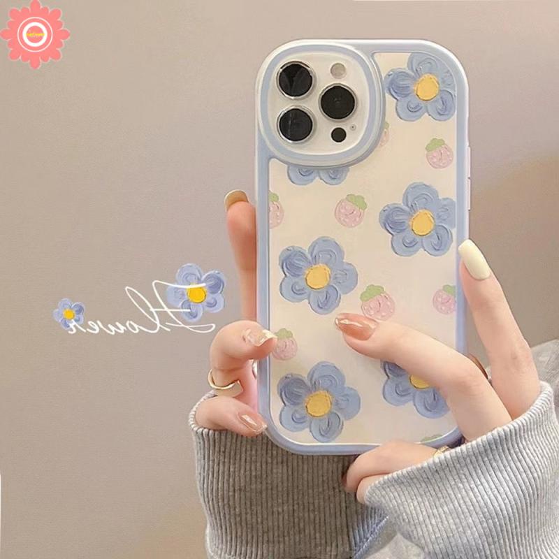 INS Fashion Case Xiaomi Redmi 12C 10 9T 9A 9C Nfc Redmi Note 11 11s 10 10S 10 Max Plus Note8 Note9 Poco M3 X3 Pro Nfc Oil Painting Blue Flower Soft TPU Shockproof Cover