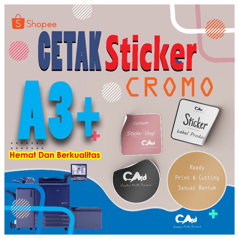 

Cetak Sticker Cromo A3+ Print & Cut + laminating | Custom label Kemasan produk, Tahan Air & tidak luntur