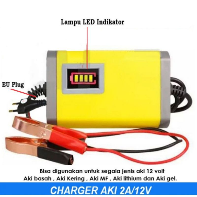 CHARGER AKI MOTOR MOBIL Cas ACCU 12V 2A Smart Charger aki kering / Basah