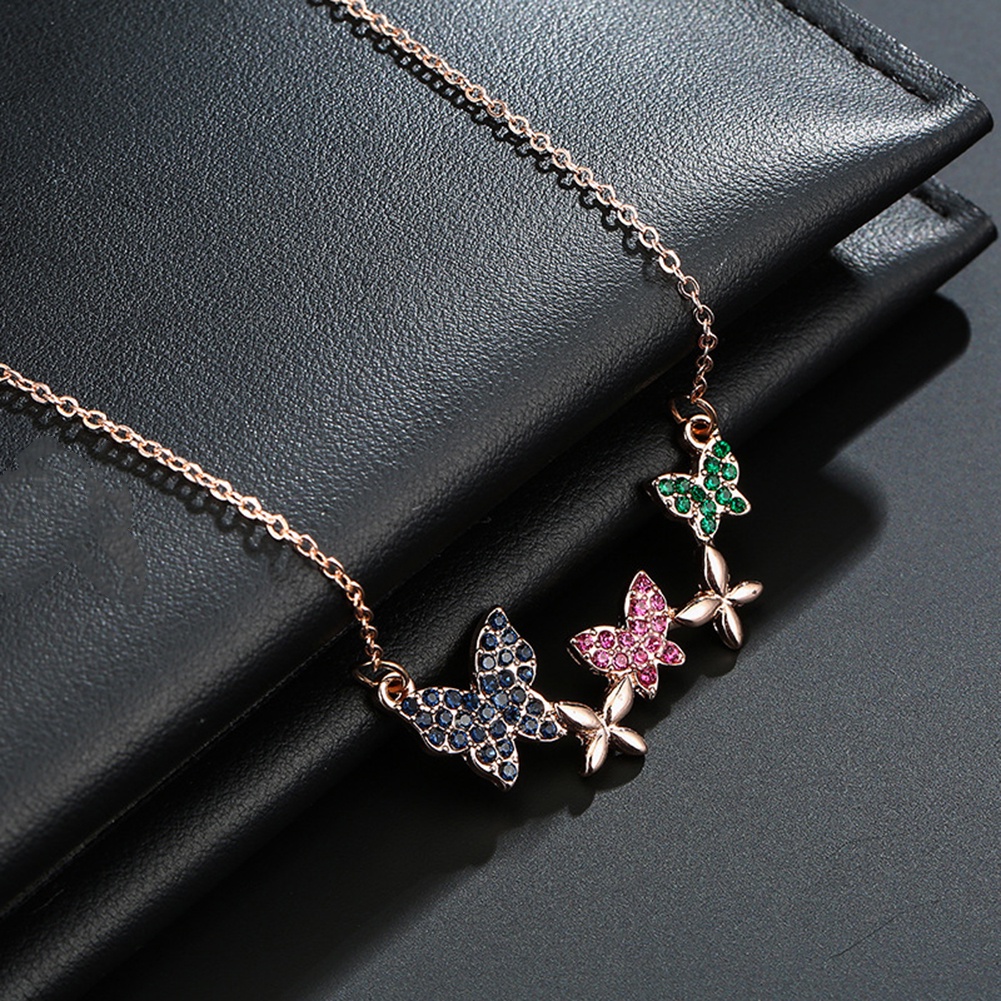 Hu Hu Hu Hu Hu Alat Bantu Pasang Kacamata♡ Kalung Choker Klavikula Dengan Liontin Kupu-Kupu Aksen Berlian Imitasi Untuk Wanita