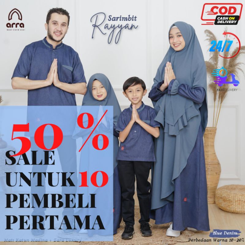 CUCI GUDANG SARIMBIT ARRA SERIES RAYYAN WARNA BLUE DENIM couple family murah - baju couple muslim ke