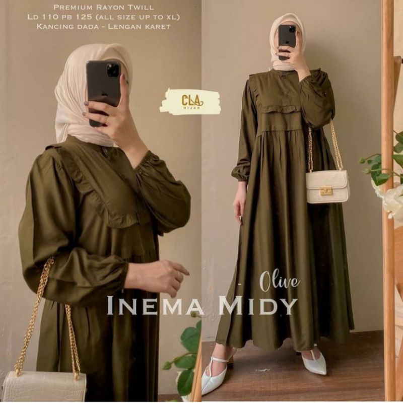Ready Inema midy ori by cla warna olive midi dress rayon