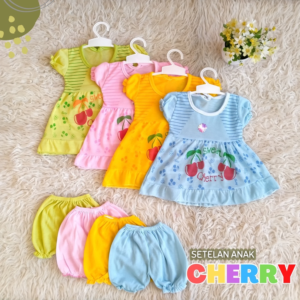 Setelan Ruffle Anak Perempuan Karkater CHERRY tangan balon / Set Ruffle Anak Perempuan Karakter Kartun STELAN BAYI PEREMPUAN USIA 0-9 BULAN