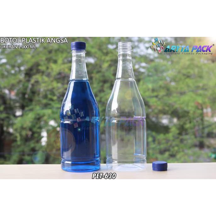 BOTOL PLASTIK 1LITER PET MINUMAN ANGSA TUTUP SEGEL BIRU