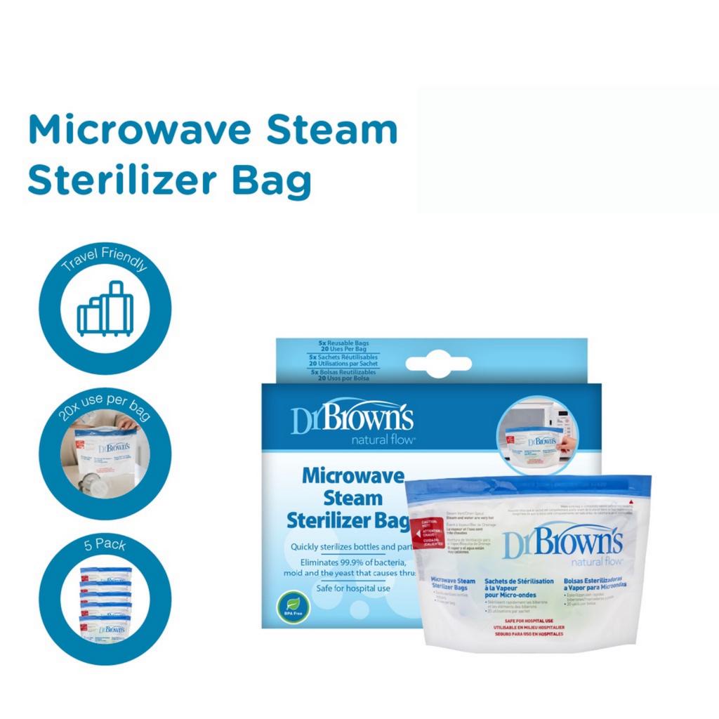 Dr. Brown's Microwave Steam Sterilizer Bag 5-Pack 20 Uses Per Bag Kantong Steril